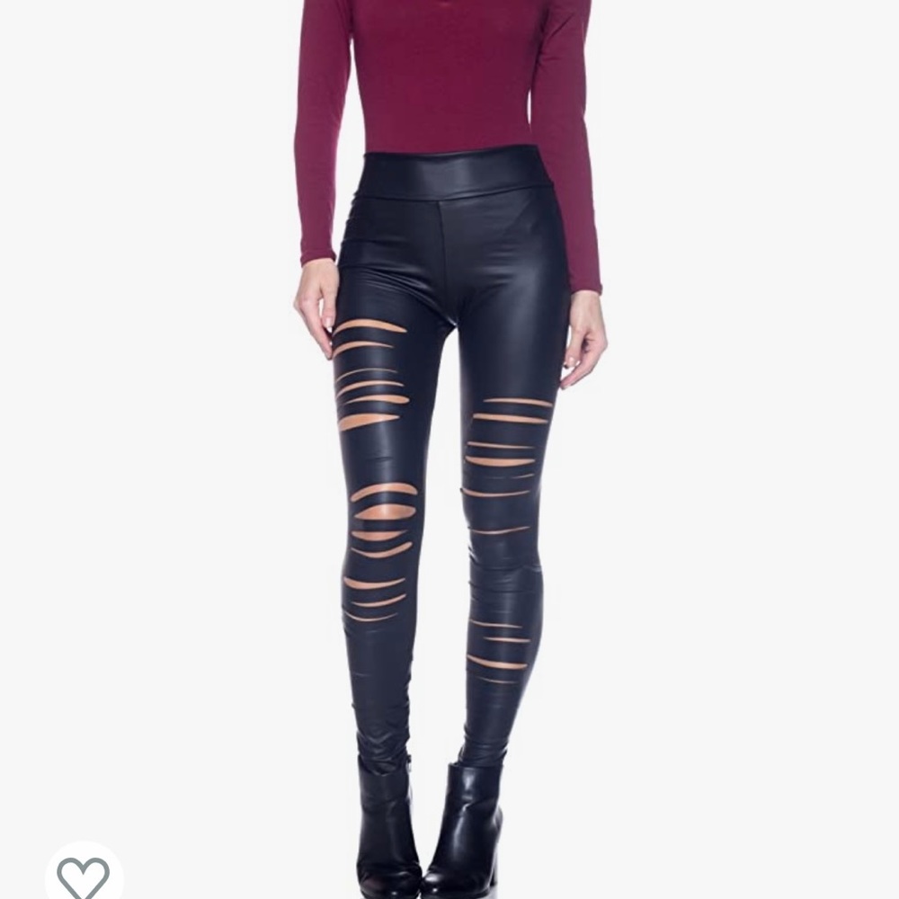 Faux Leather Distressed Leggings S